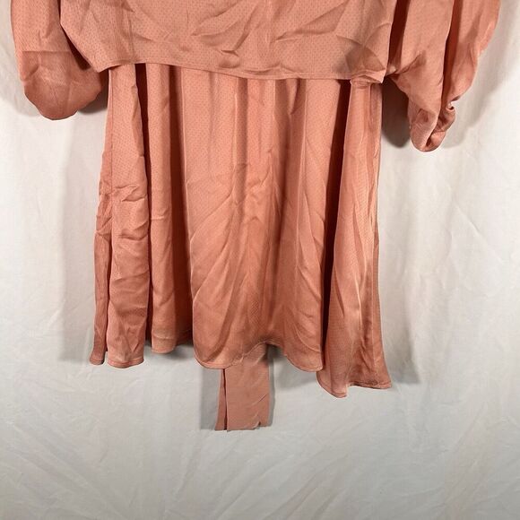 New STORIA Mini Dress Women's Large Pink Vneck Tie Elastic Waist Short Sleeve - Picture 10 of 10